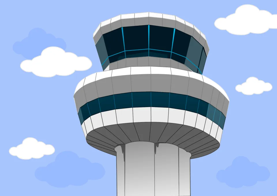 Story illustration of an air traffic control tower, accompanying the request for Zoggy to identify himself