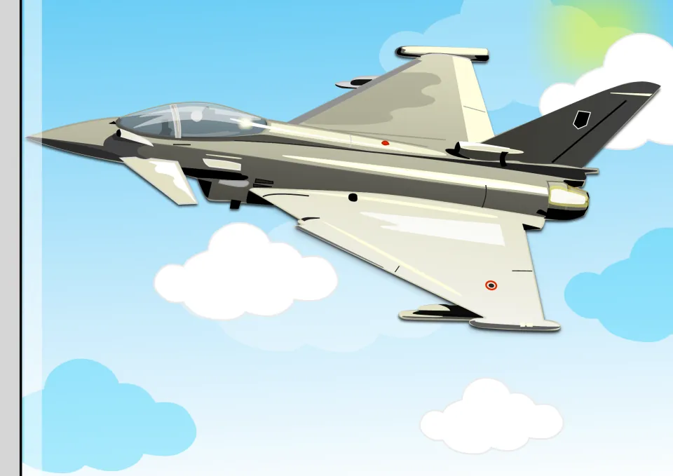 Story illustration: a military jet flies among clouds beside Zoggy's craft after the radio call to scramble