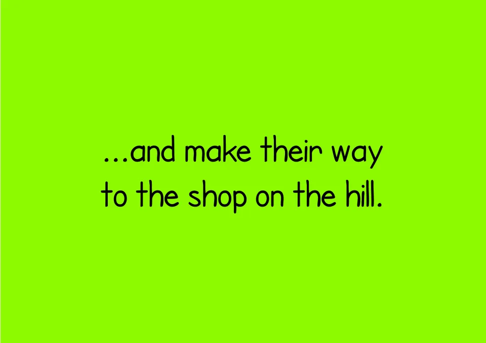 Story continuation in the phonics reader: Zoggy and Dan '...and make their way to the shop on the hill.'