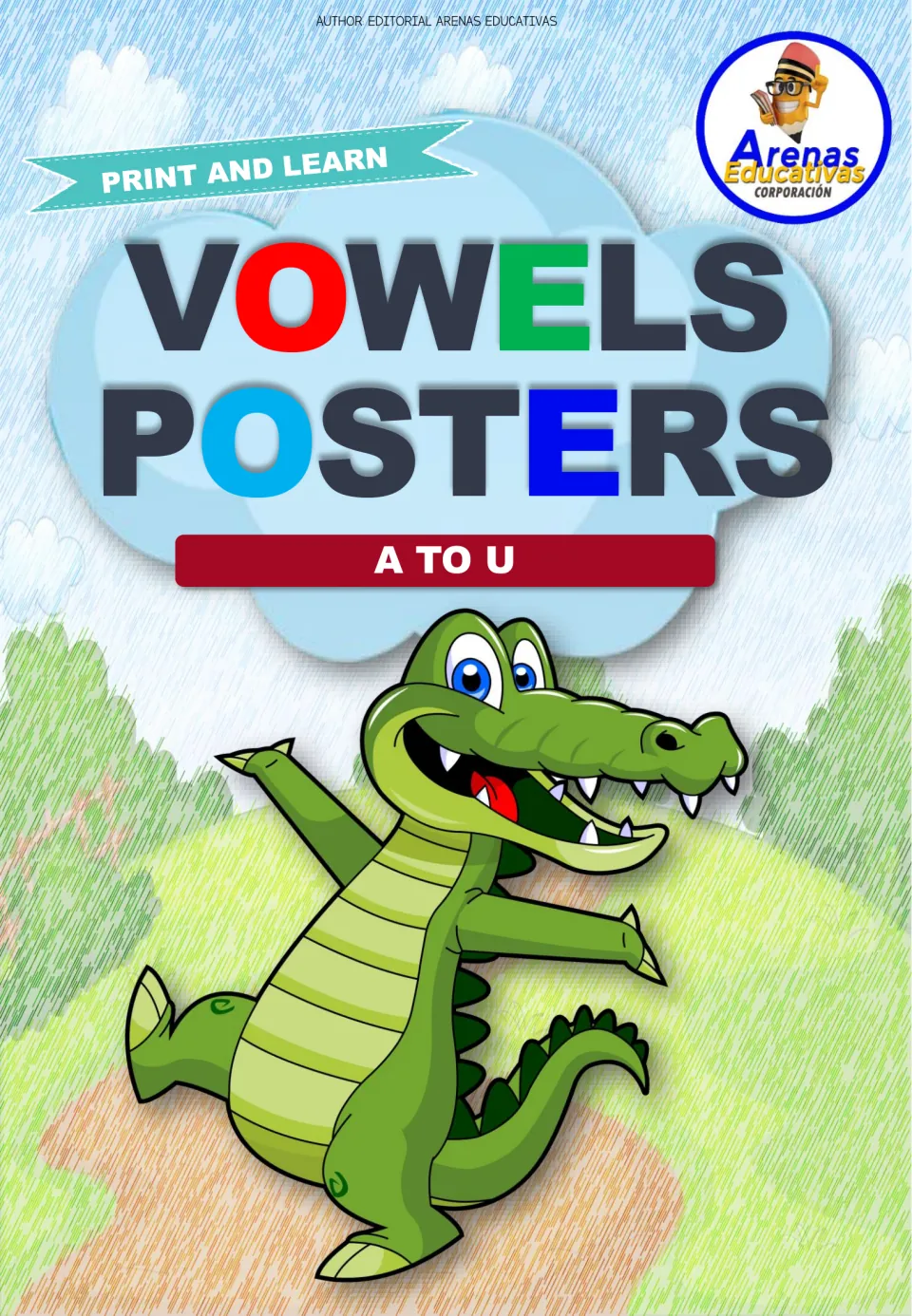 Cover of the Spanish vowel poster set, headed 'Vowels Posters' and 'A to U,' with 'Print and Learn'