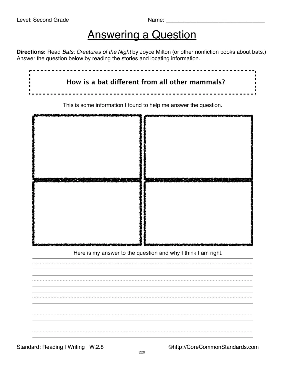Answering a Question worksheet asks how a bat differs from all other mammals, with research notes and a written answer