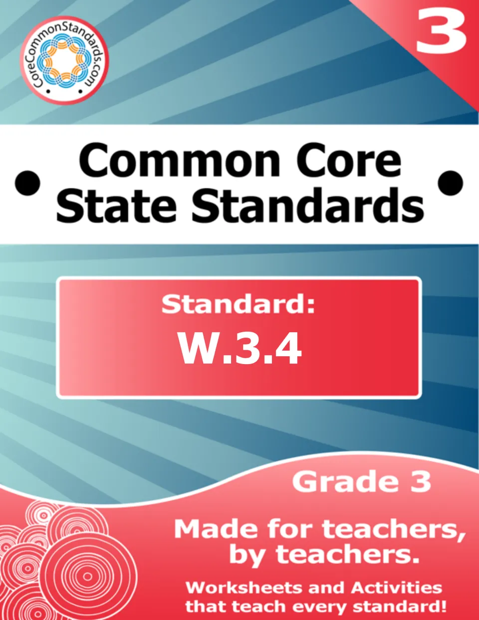 Cover of the third-grade writing lesson identifying Common Core State Standards and standard W.3.4