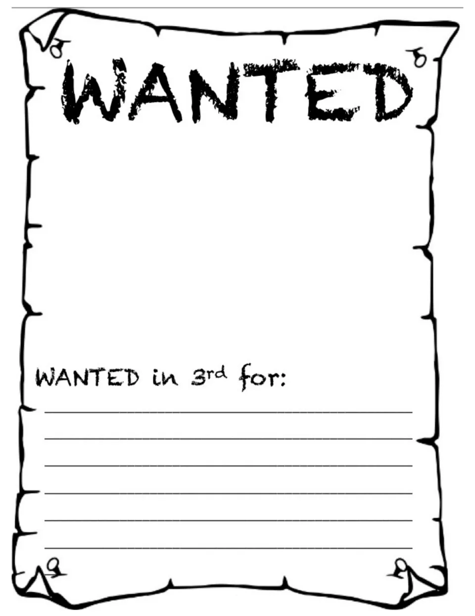 WANTED in 3rd for: Western-themed sign where students write about their good qualities under a blank photo area