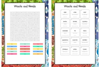 Wants and Needs word search, scramble and crossword puzzle – cover