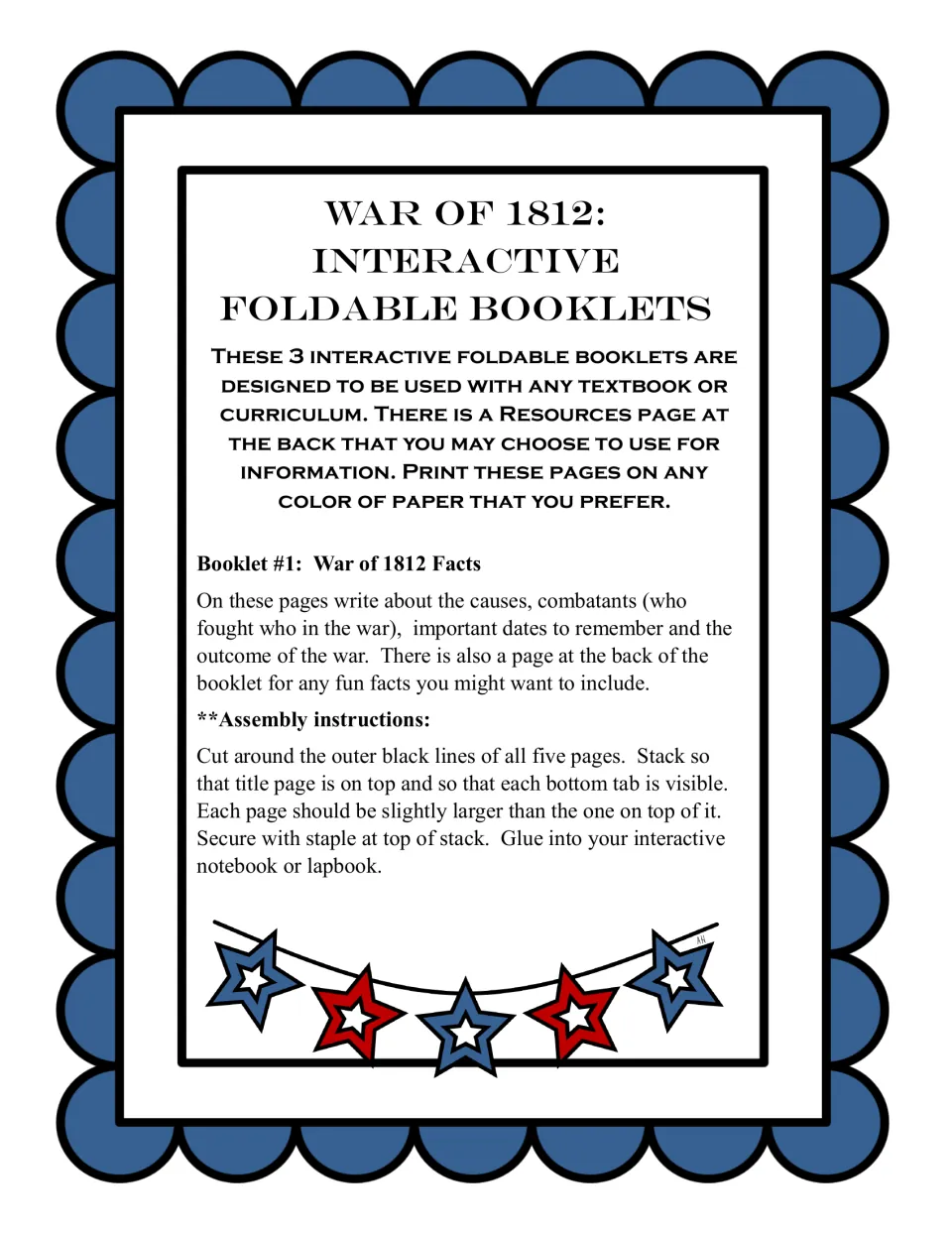 Instructions for the facts booklet: record causes, combatants, important dates, outcomes, and fun facts