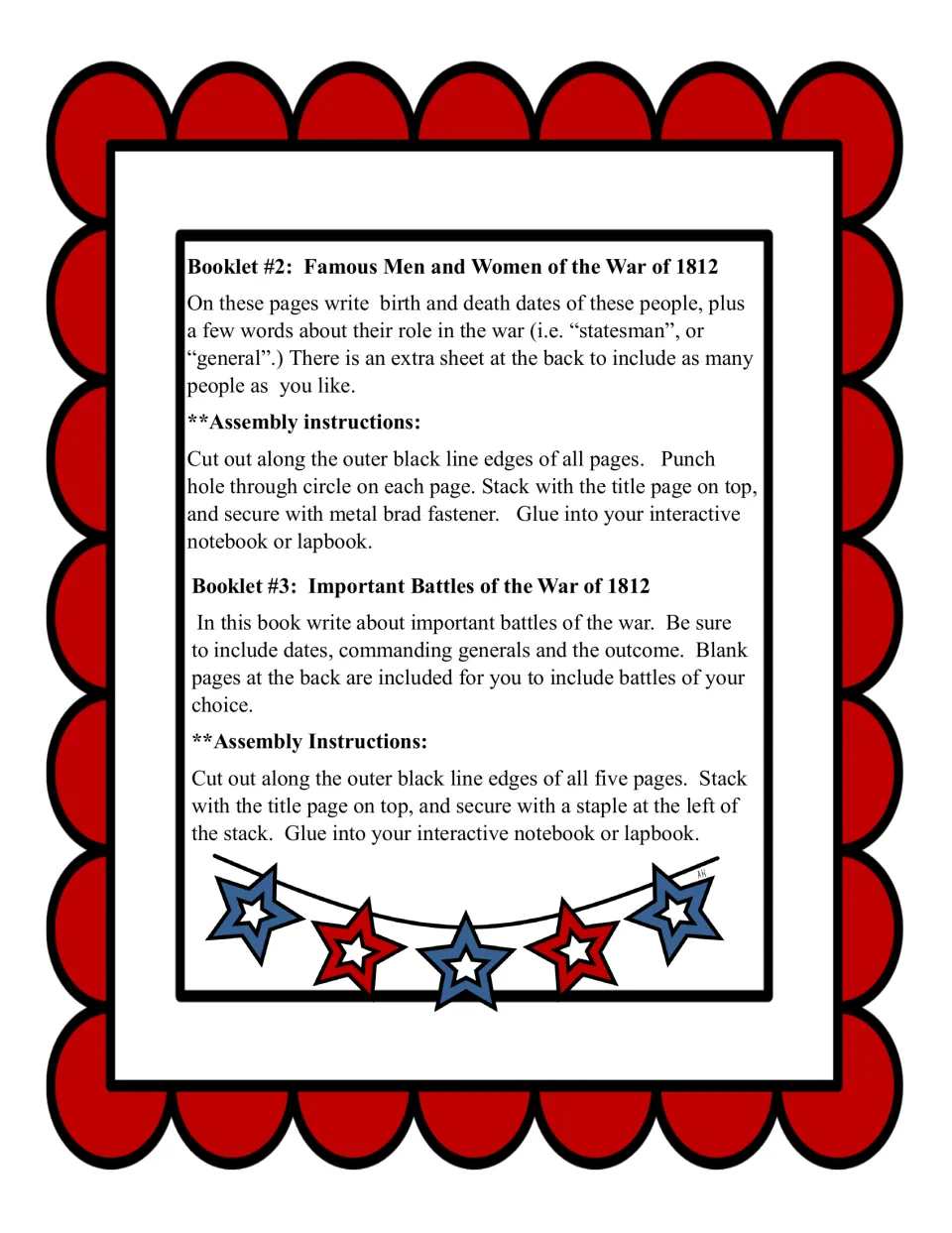 Instructions for the people and battles booklets: record life dates, wartime roles, and battle details