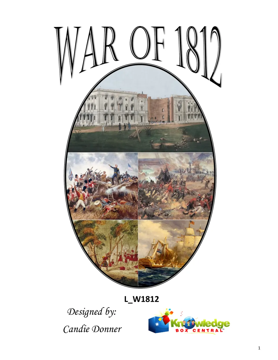 War of 1812 lapbook cover with historical battle scenes, designed by Candie Donner for Knowledge Box Central