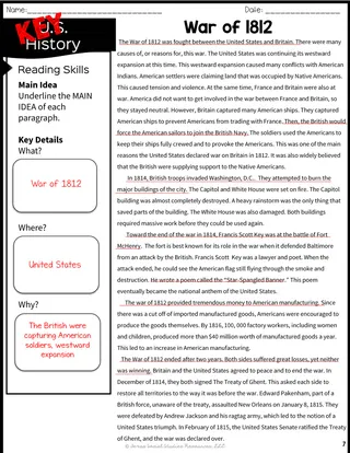 War of 1812 – 5th Grade Reading Packet – sample page 4