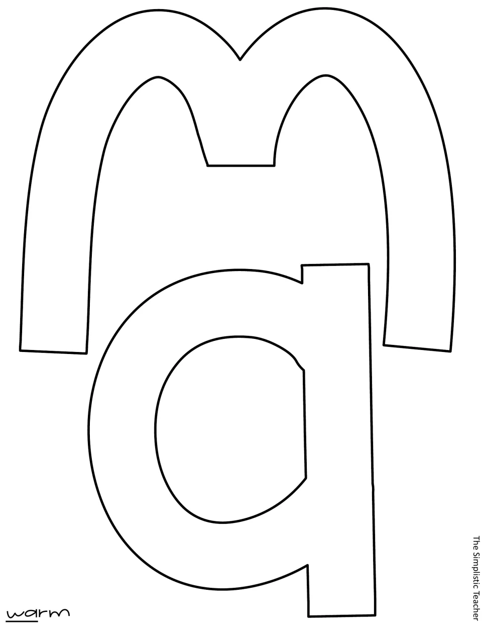 Outline cutout letters w and a for “warm,” part of the lettering for the holiday classroom display