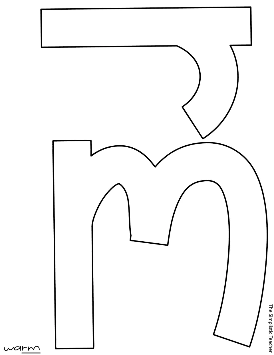 Outline cutout letters r and m for “warm,” completing that word in the holiday classroom display lettering