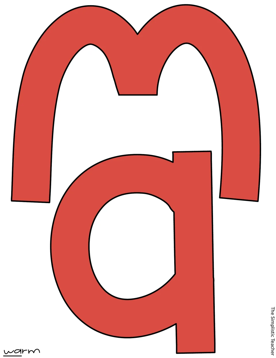 Red cutout letters w and a for “warm,” the color version of these letters for the holiday classroom display