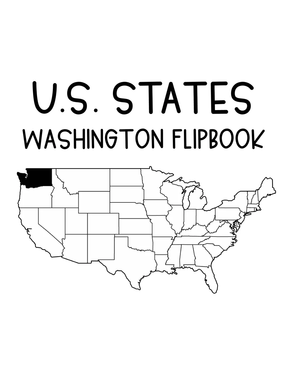 U.S. States Washington Flipbook cover showing a map of the United States with Washington shaded black in the northwest
