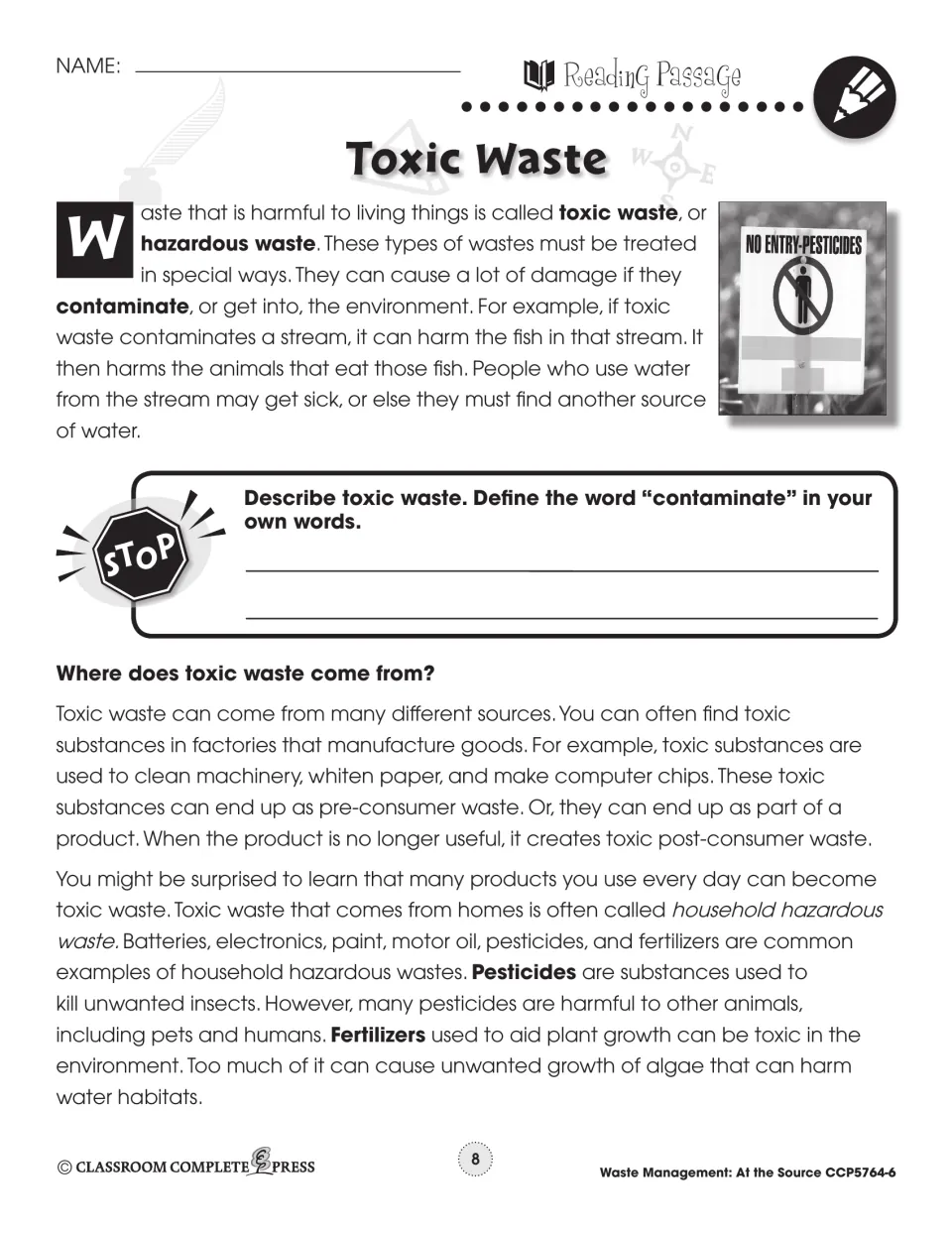Toxic Waste passage part 1: what toxic waste is, where it comes from, and household hazardous waste