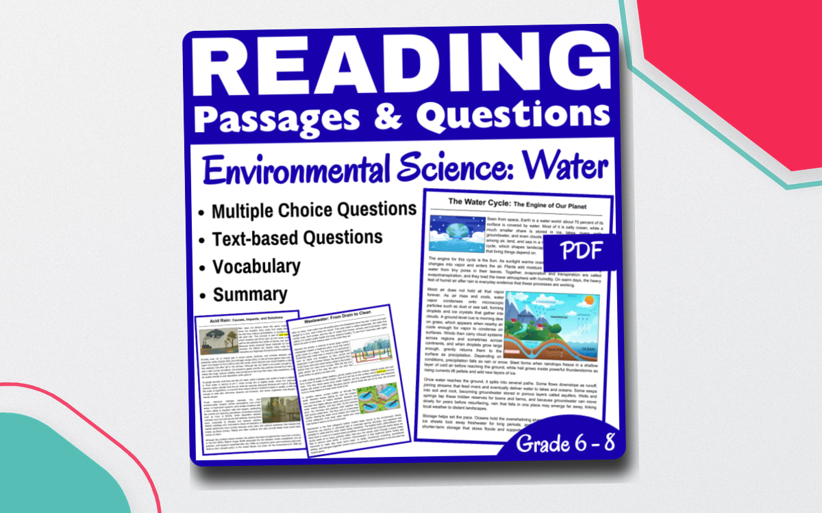 Water Cycle, Acid Rain, & Wastewater: Reading Comprehension (PDF) preview