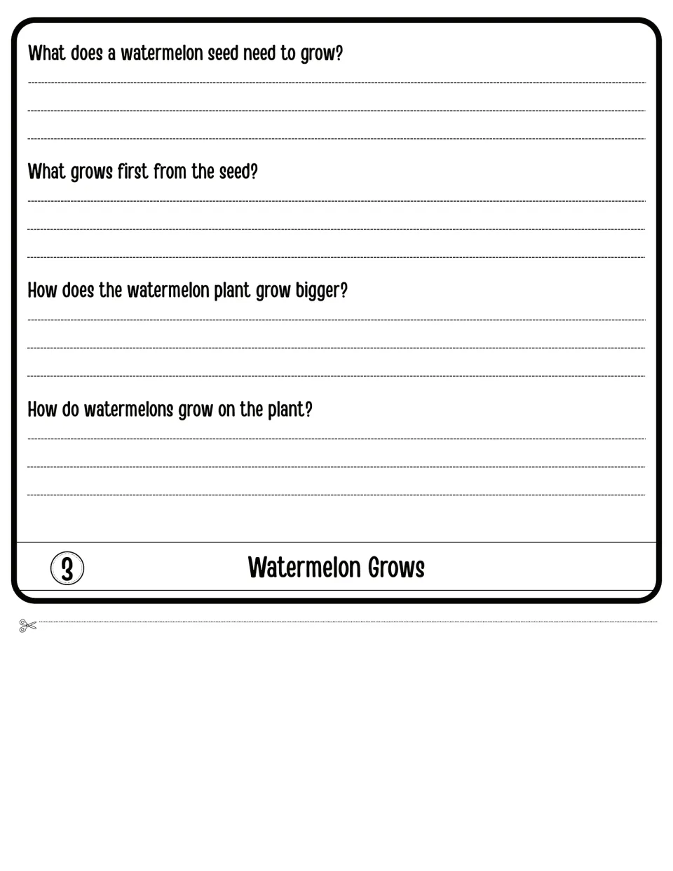 Watermelon Grows: students explain what a seed needs, what sprouts first and how the plant and its melons grow