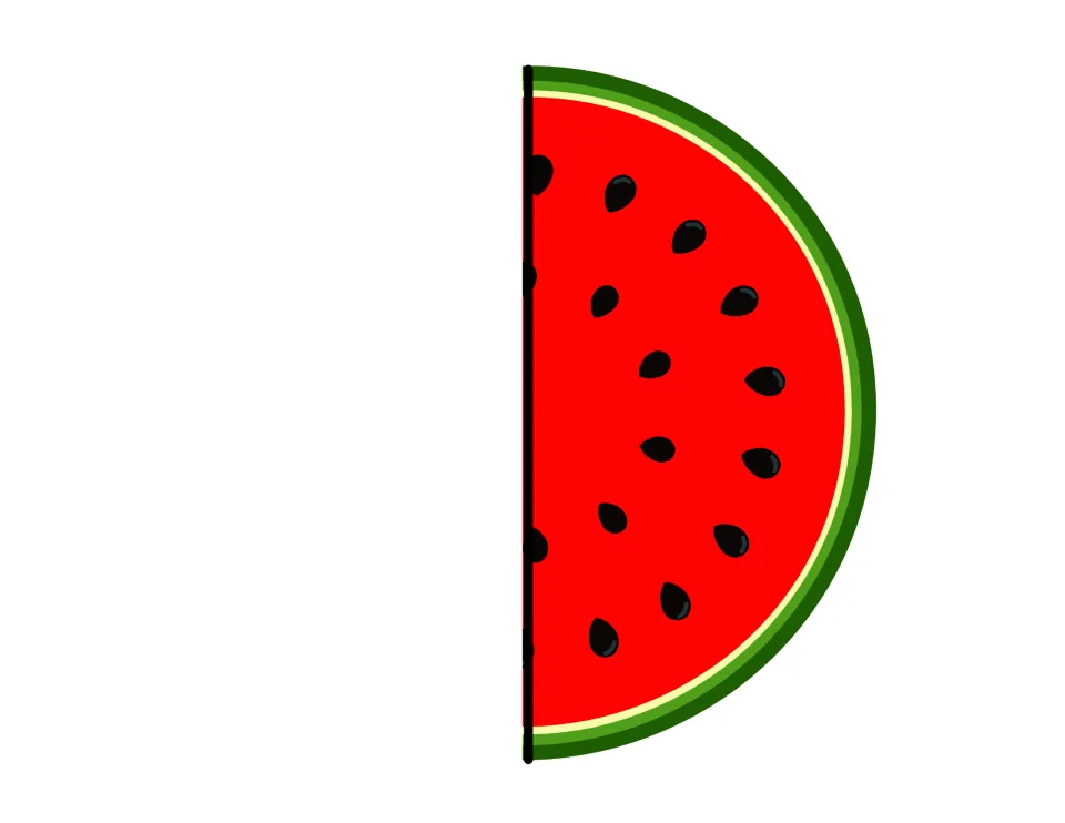 Watermelon slice cut-out piece: right half of the red slice with seeds, matching the left half to close the craft