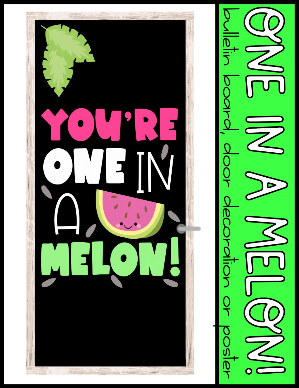 One in a Melon! set cover showing the finished door with a watermelon slice and leaves on a black background