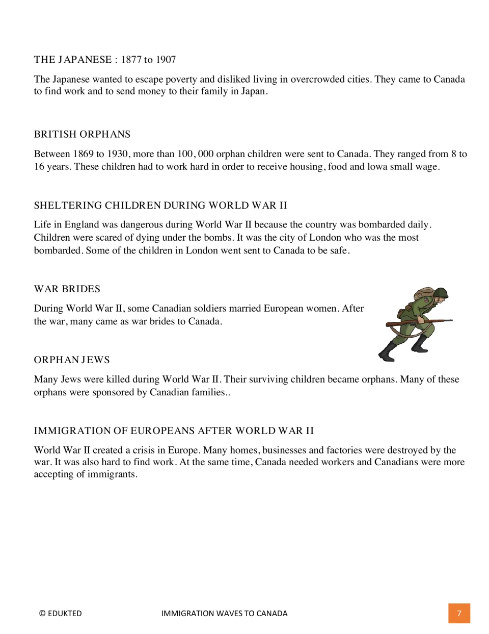 Passage part 2 covers Japanese immigrants, British orphans, wartime children, war brides, and postwar arrivals