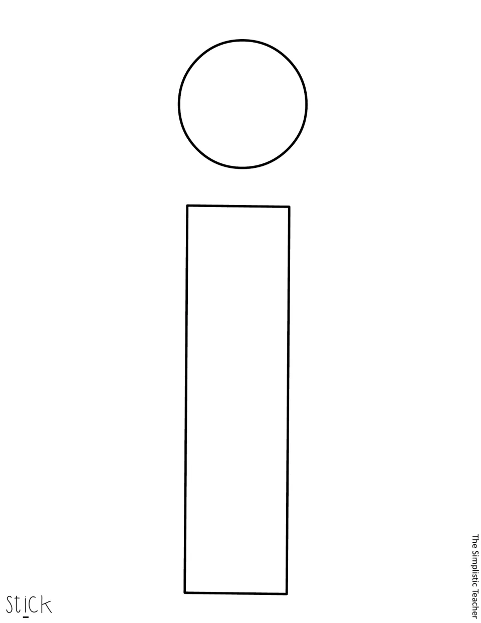 Cut-out lowercase i and its dot form the third letter of “stick” for the cactus classroom display