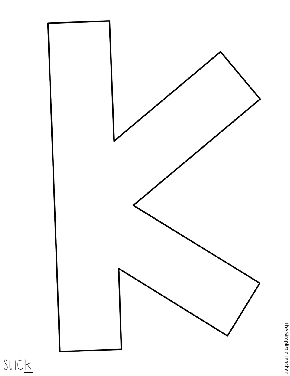 Cut-out letter k fills this printable sheet, completing the word “stick” in the cactus classroom display