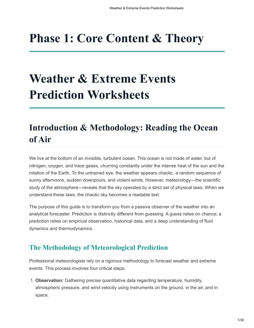 Weather prediction workbook introduction explains the atmosphere, evidence-based forecasting, and observation.