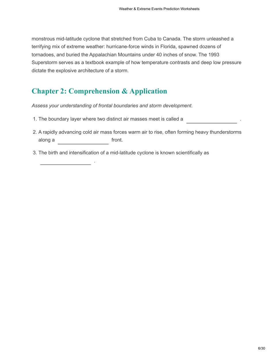 Chapter 2 concludes the 1993 Superstorm case study and asks three questions about fronts and cyclogenesis.