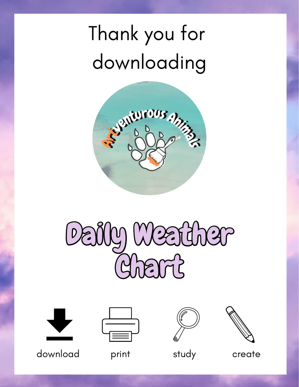 Cover for the daily weather recording pack, titled 'Daily Weather Chart,' with download and print labels