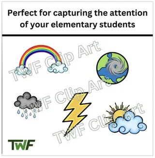 Weather Clip Art -38 Color & Black and White Weather Images Elementary – preview 1