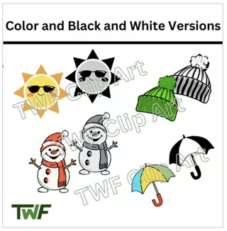 Weather Clip Art -38 Color & Black and White Weather Images Elementary – preview 3