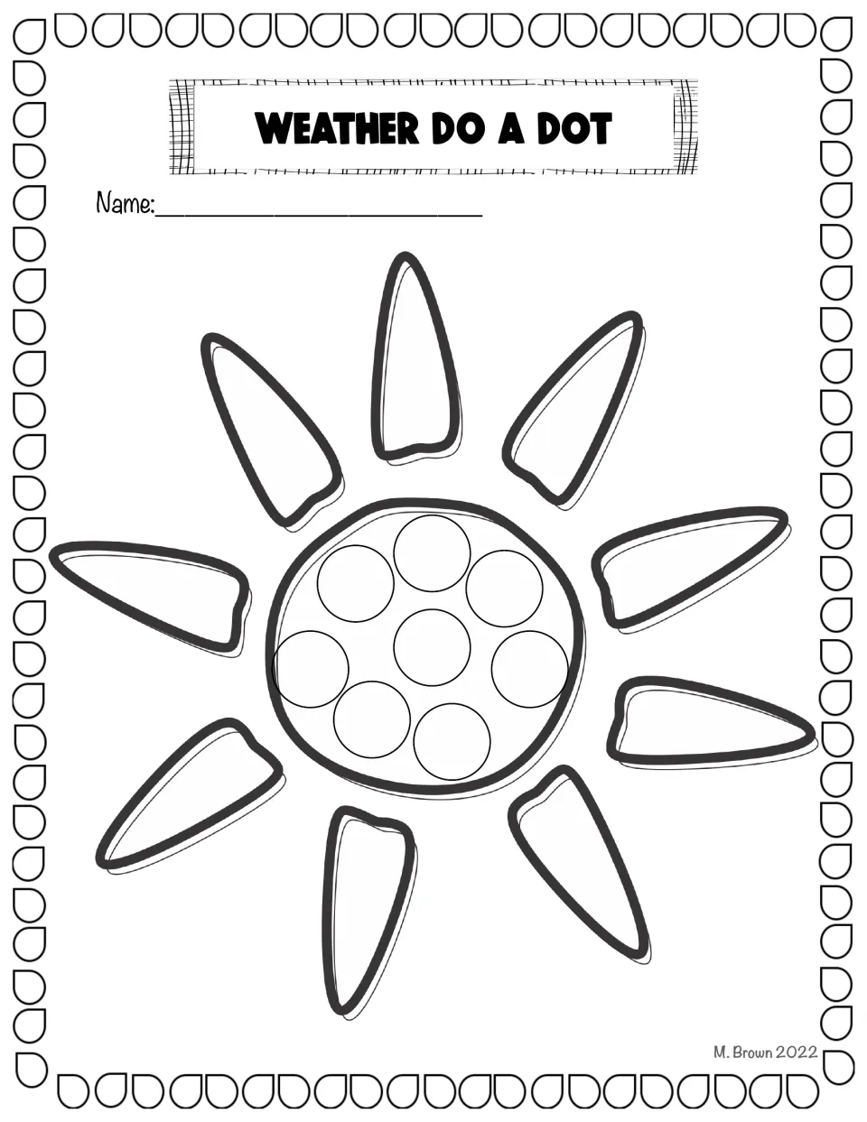 Sun dot art: students dab the circles in the center of a big sun with pointed rays, then may color the rays with crayons