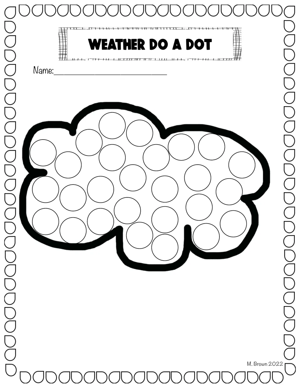 Cloud dot art: students fill rows of circles inside one large fluffy cloud using dot markers, stickers or crayons