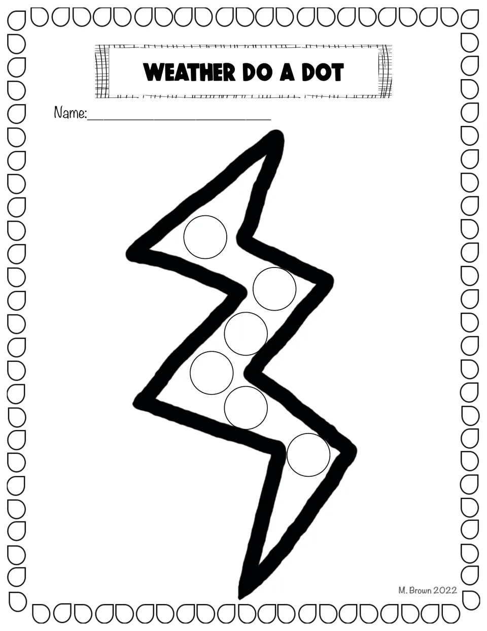 Lightning bolt dot art: students dab the six circles running down a bold zigzag from top to bottom