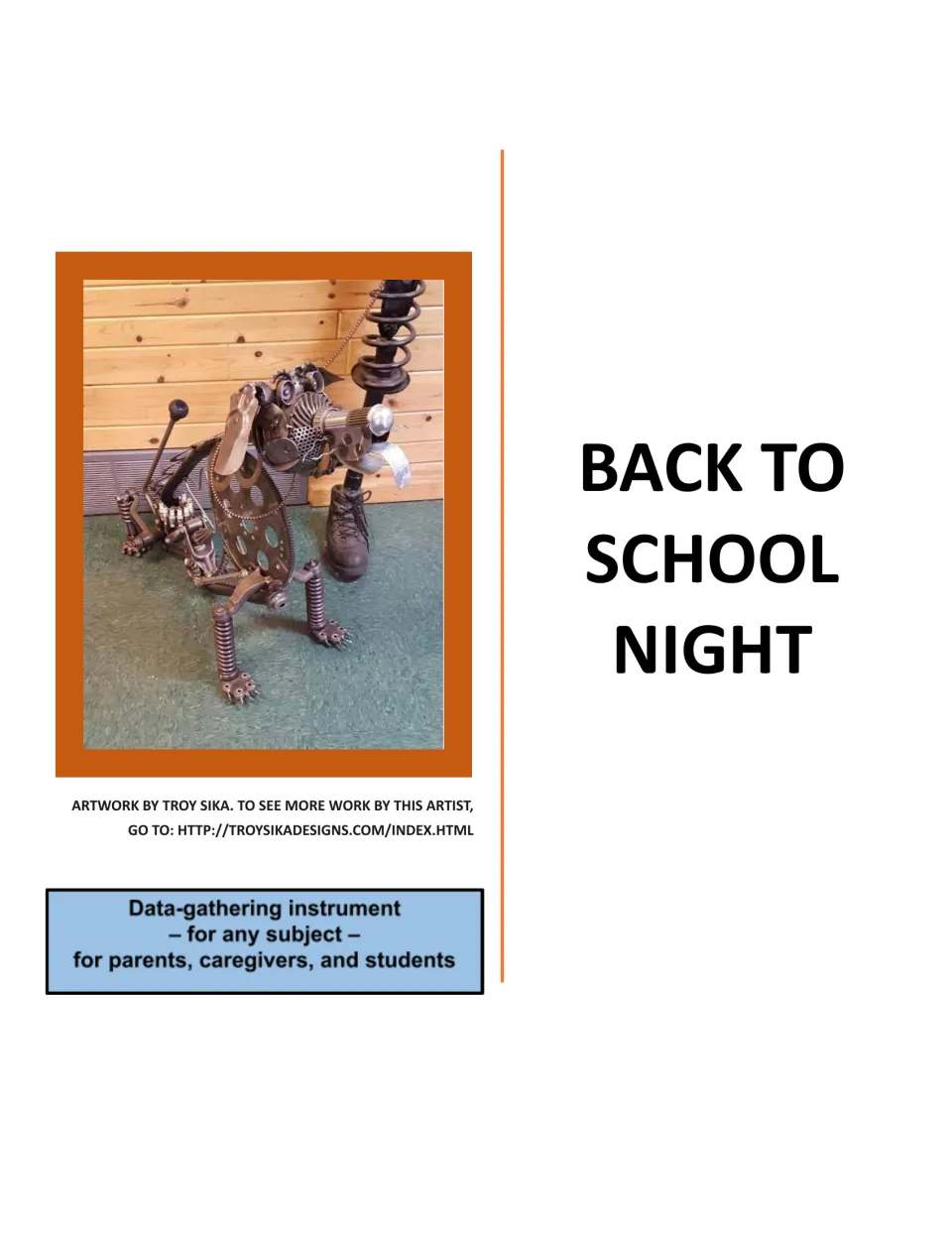 Cover of the parent handout, labeled 'Back to School Night,' for gathering input across any subject.