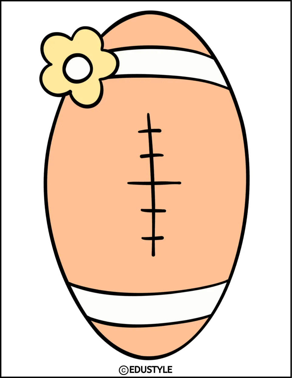 Rugby ball name tag sheet for the back-to-school decor kit, featuring one large peach ball without a name