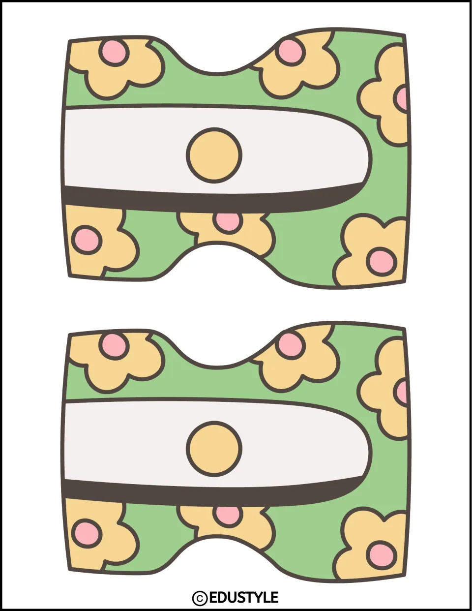 Pencil sharpener cutout sheet for the back-to-school decor kit, featuring two smaller green floral sharpeners