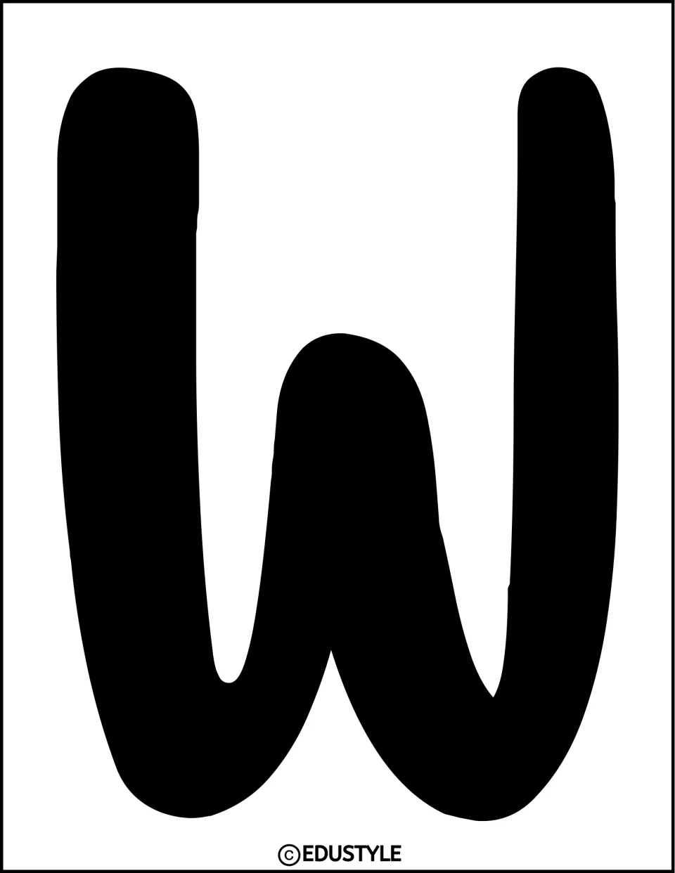 Bulletin board letter W: a full-page solid black rounded W to cut out as the first letter of the WELCOME banner