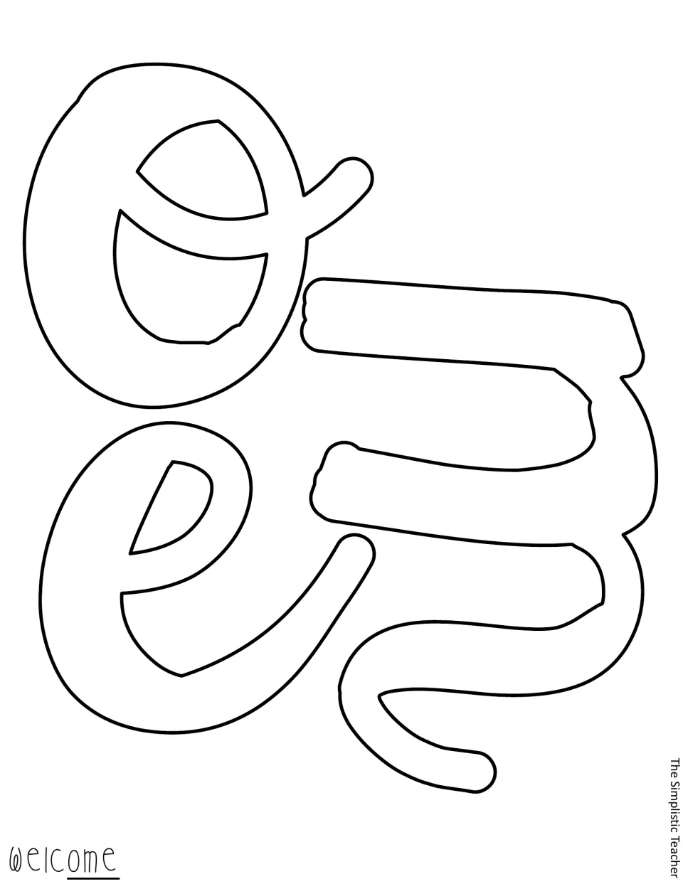 Outline cut-out letters o, m and e that finish the word welcome, blank so they can be printed on colored paper