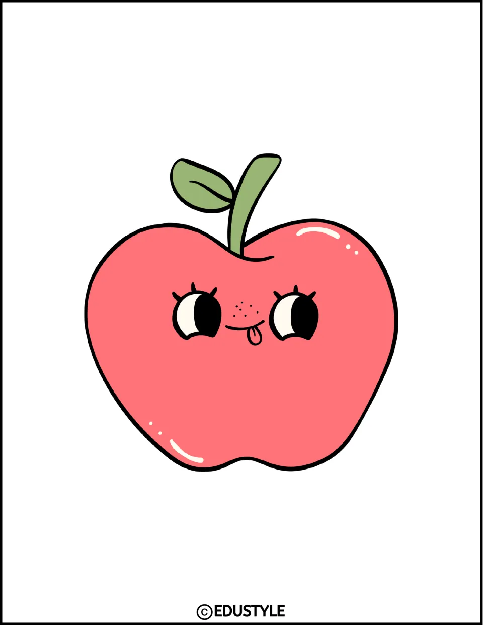 Smaller smiling apple cut-out with a playful tongue-out face and green leaf on the left, sized for filling gaps