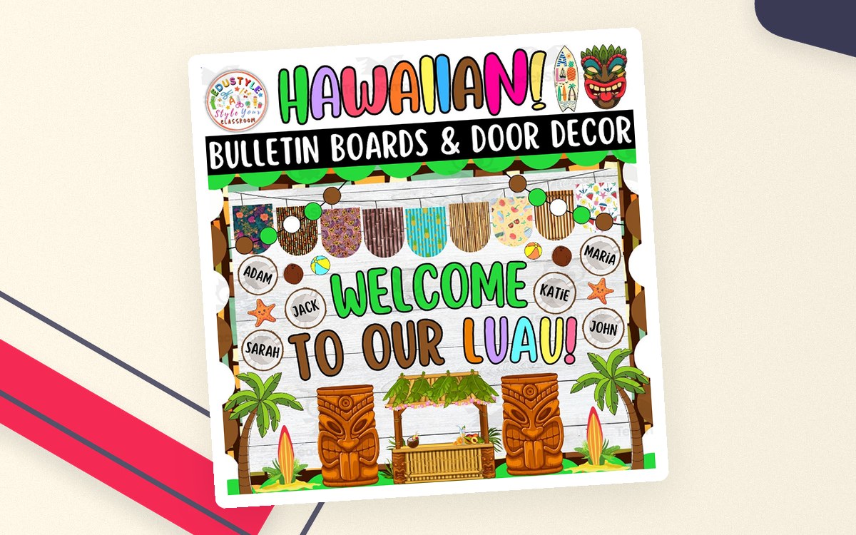 Welcome to Our Luau: Hawaiian & Summer Bulletin Board & Door Decor Kit preview