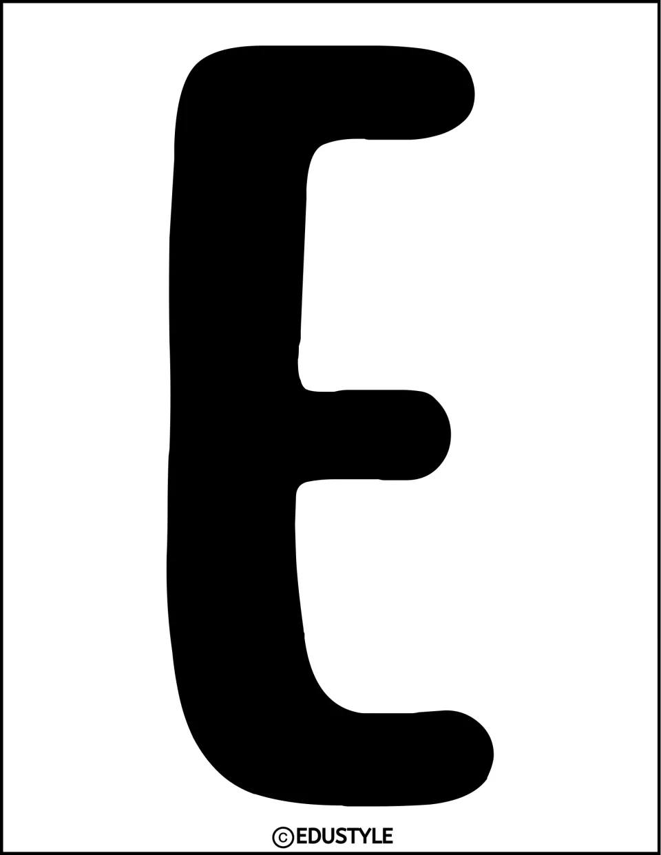 Bulletin board letter E: a large black bubble letter sized to fill the page, ready to trace or cut for the banner