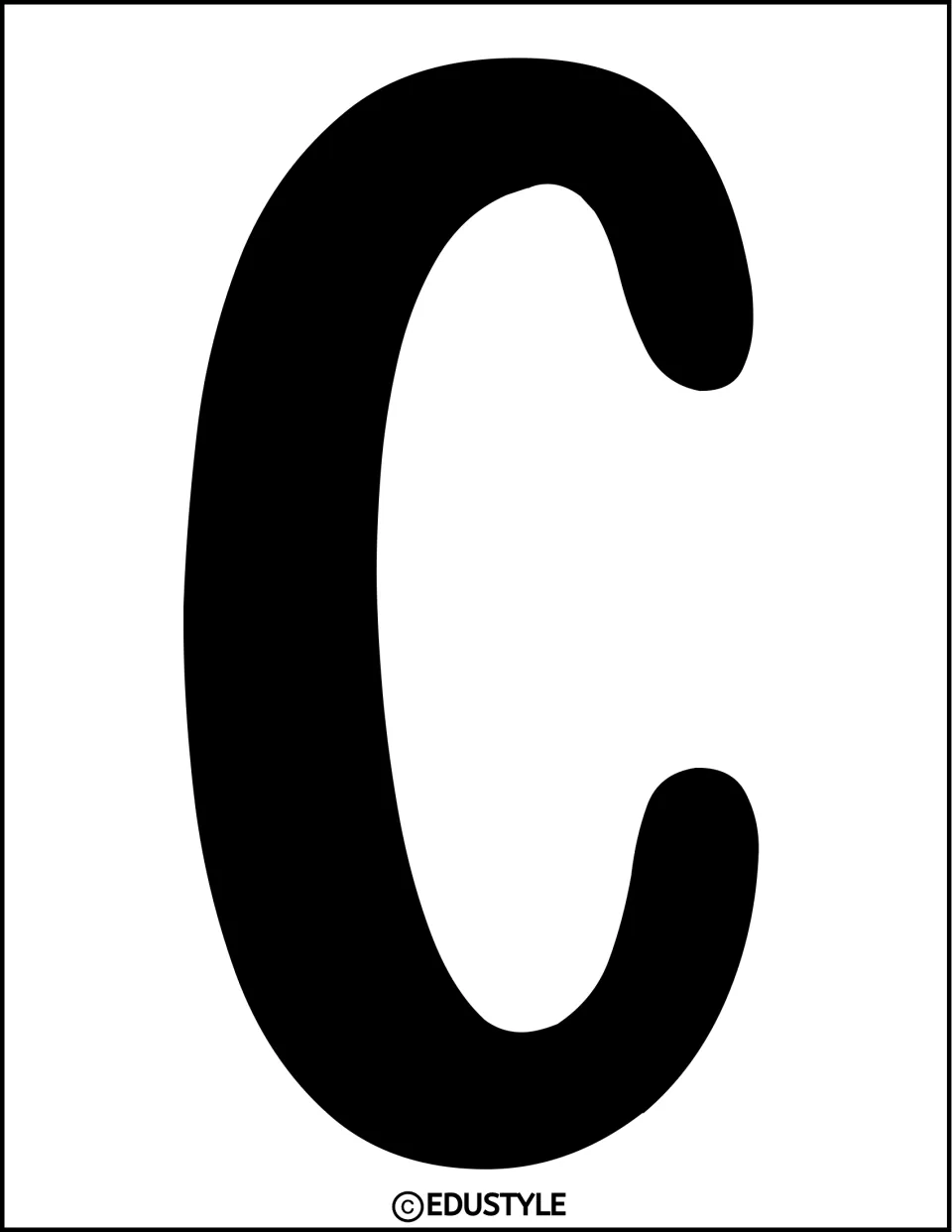 Bulletin board letter C: a page-sized black curved letter cut out to continue spelling the welcome heading
