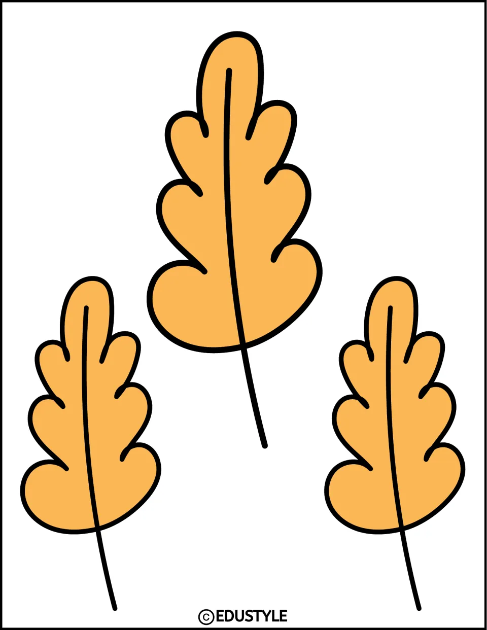 Autumn leaves set: three orange lobed leaves with stems, one larger leaf above two smaller ones, to cut apart
