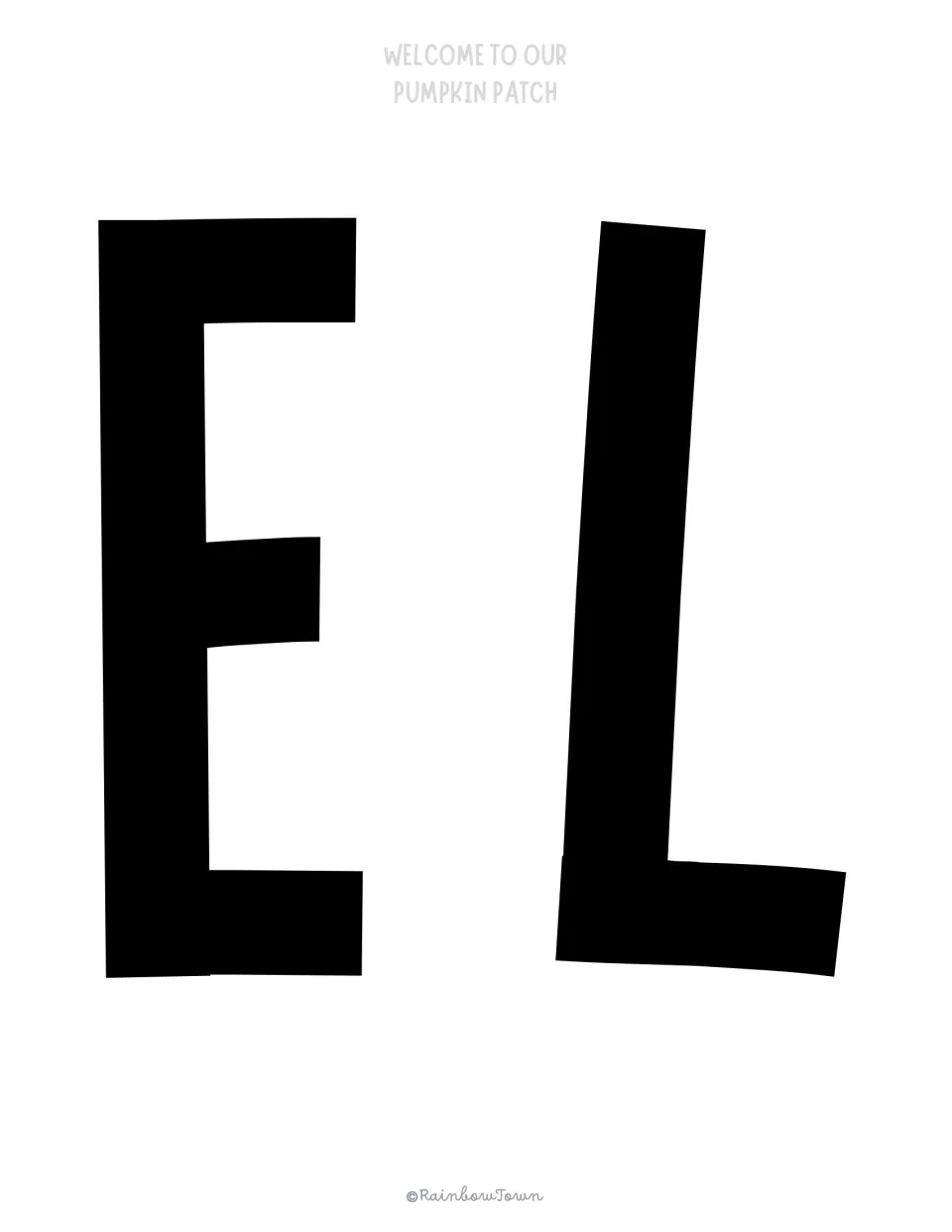 Bulletin board letters E and L: two bold black capitals to cut out, continuing the word WELCOME on the fall door display