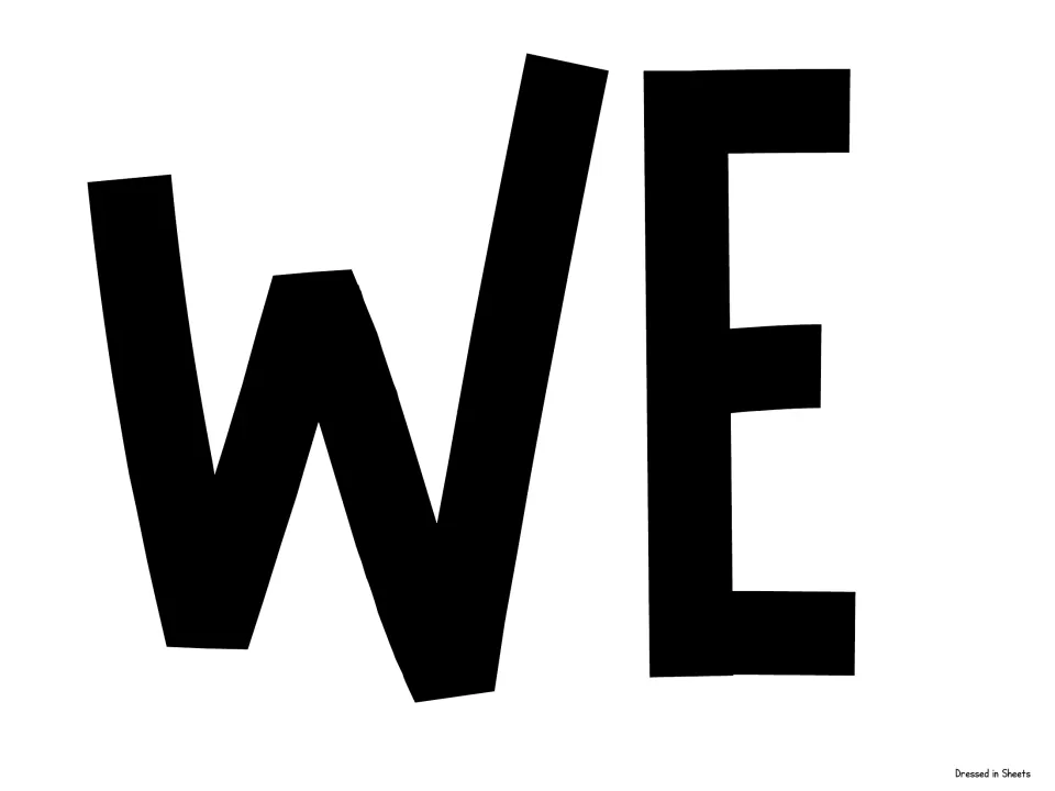 Cut-out piece for the welcome banner: large black capital letters W and E that begin the word WELCOME