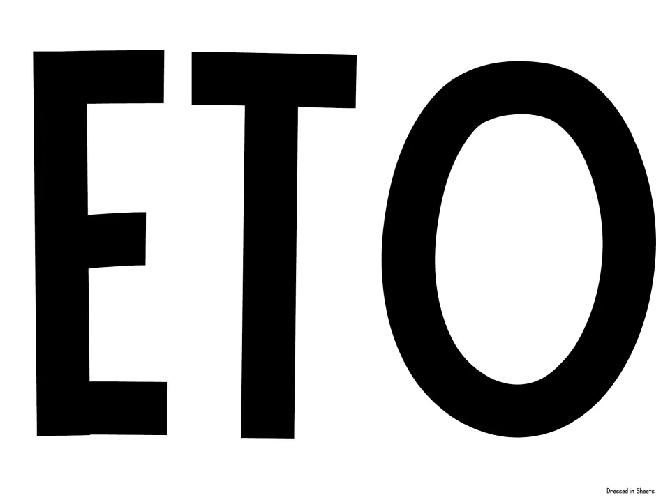 Cut-out piece for the welcome banner: large black letters E, T and O that finish WELCOME and spell the word TO