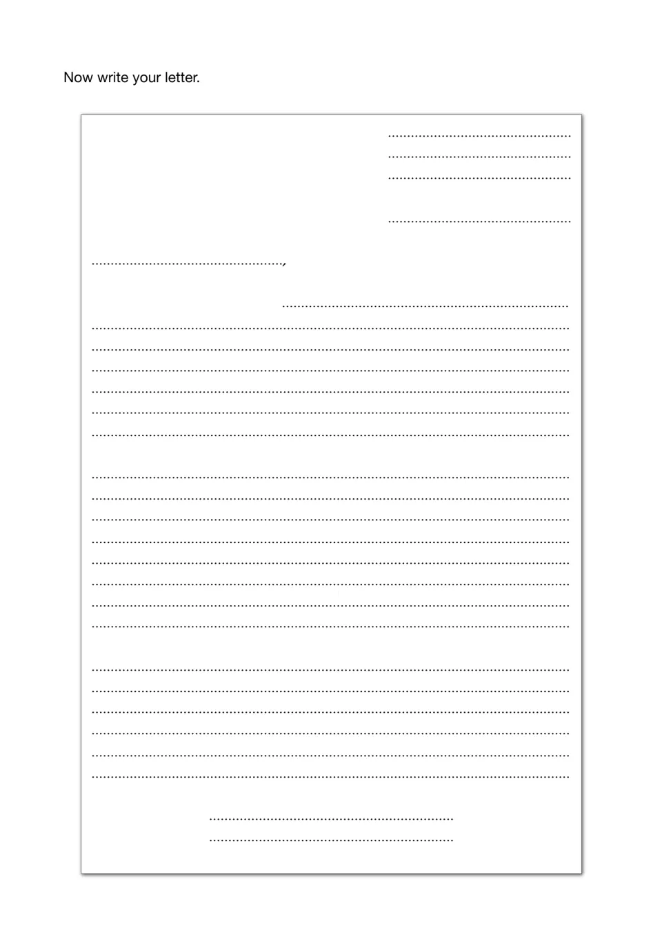 Welcome-letter writing template for students to add an address, greeting, body paragraphs, and closing