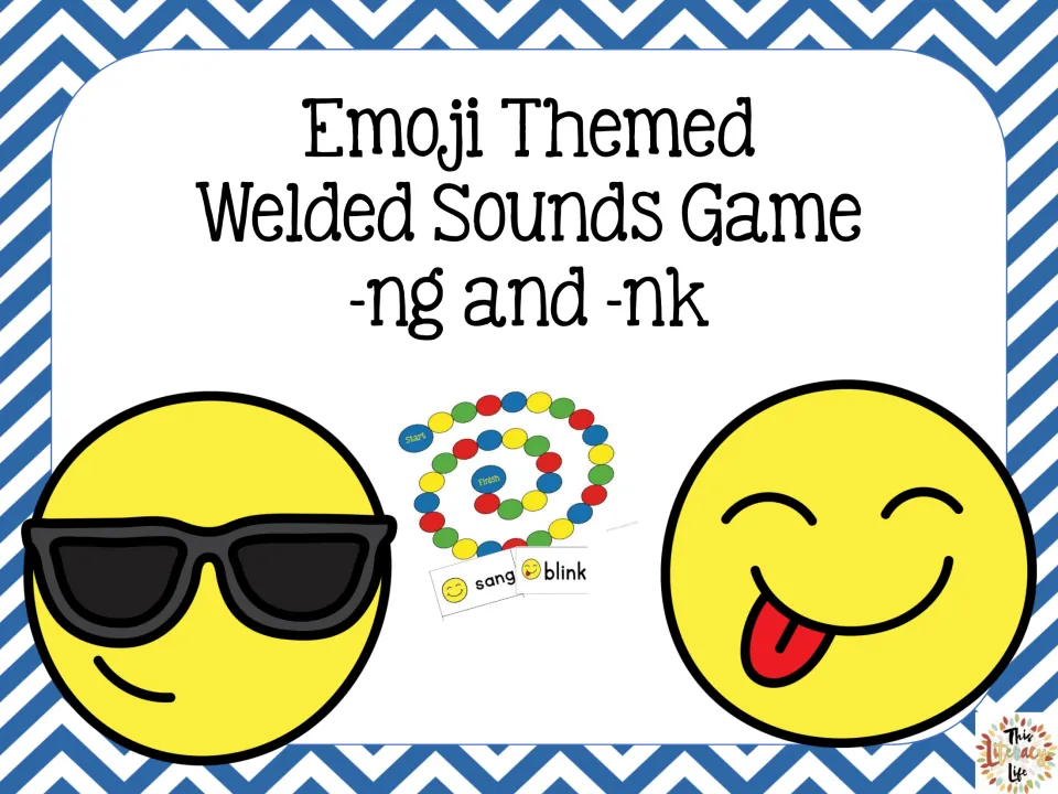 Cover of the Emoji Themed Welded Sounds Game for -ng and -nk, showing a spiral game board and sang and blink word cards