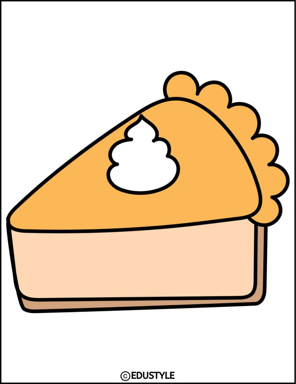 Pumpkin pie slice cutout pointing left, topped with whipped cream, for the Thanksgiving board or door decor