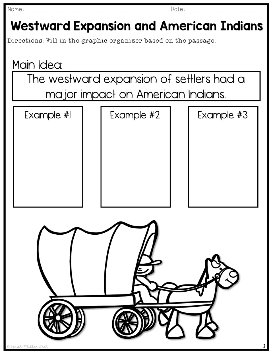 Graphic organizer asks for three examples of westward expansion's major impact on American Indians.