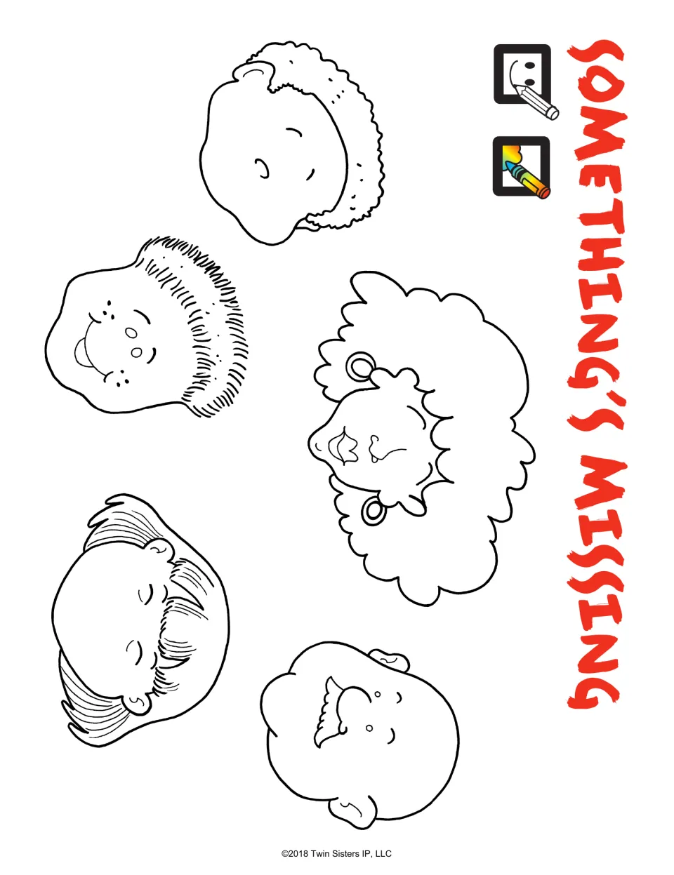 Something's Missing: students draw the missing facial features on five children's faces, then color the faces in